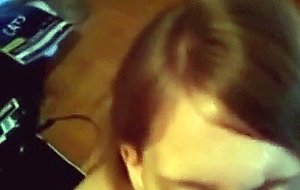Brunette skinny teen sucking cock and takes big facial