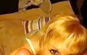 Blond MILF sucks and takes facial