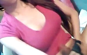 Big tits tranny jerking her big intense cock