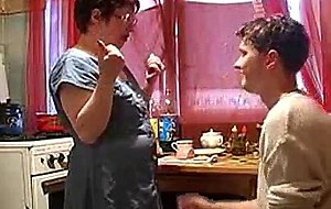 Mom and boy in the kitchen