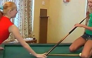 Teen lesbians on pool table