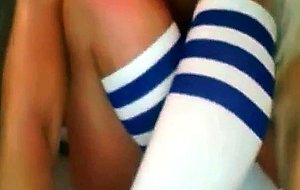 Busty gal caresses dick