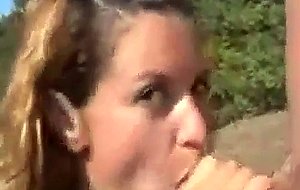 Teenage slut goes hiking and sucks cock