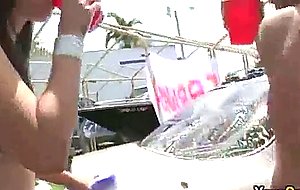 Naked college coed carwash in bikinis