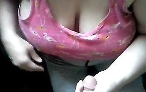 Busty girlfriend sucks & plays with my dick. 1st porn