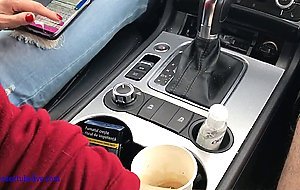 Real couple teen red nails cum hand job in the car