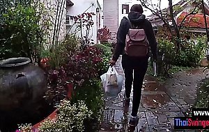 After rainy day European friend fucked wet pussy and pleased hot Asian teen