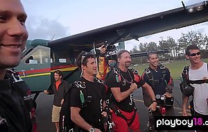 Big boobed badass babe Talor Paige and her GFs jumping out from a plane