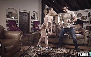 Small titted teen blondie Aliya Brynn learning self defense on a big cock