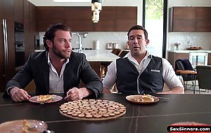 Wife sucks big cocks under the table and is analed and dped