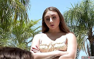 Petite stepdaughter sucking and anal riding stepdad outdoors