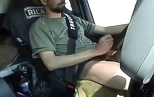 Str8 French trucker jerks his cock while driving