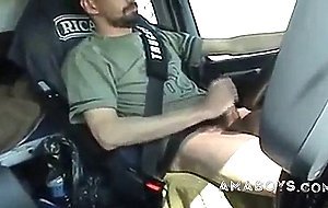 Str8 French trucker jerks his cock while driving