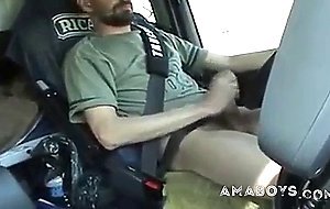 Str8 French trucker jerks his cock while driving