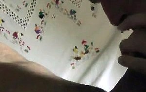 Deep throating a nice curved cock and getting the cum out