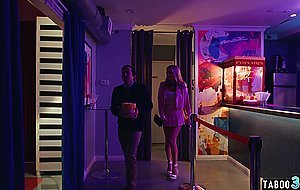 Hot blonde teen Athena Faris complaining on a big cock in the movie theatre