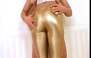 Girl in sexy latex leggings getting naughty with her boy
