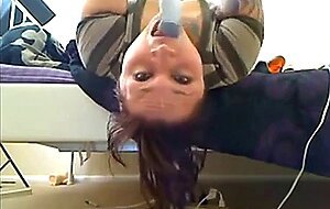 big titted, tattooed babe throatfucks herself