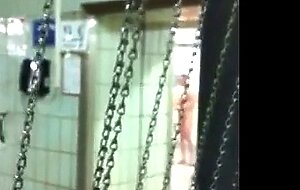 Risky jerk off in public shower