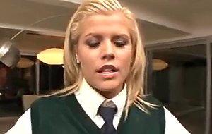 Beautiful blond schoolgirl fucks and sucks