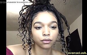 Busty Ebony masturbating with her Lush