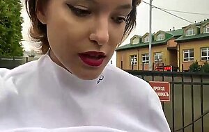 Horny teen flash in public and gets fucked in the bushes live at sexycamx