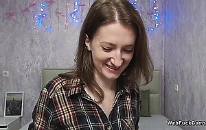 Babe in shirt flashes sexy shoulder on webcam