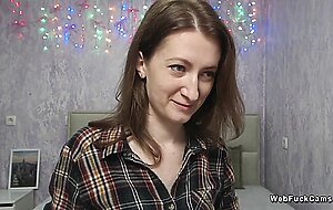 Babe in shirt flashes sexy shoulder on webcam