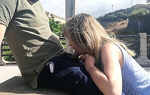 Blondieblow, very risky public bj with a huge cumshot