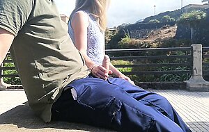 Blondieblow, very risky public bj with a huge cumshot