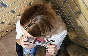 Cheese cake, a real blond girl smokes, sucks and fucks in public, at the porch