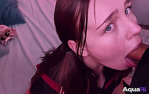 Aqua ri, schoolgirl swallows cock with pleasure