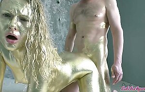 Laloka4you, beauty in gold paint sucks cock and fuck