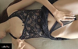 After8teen, teen masturbates to orgasm with dildo sexy brunette cums intense