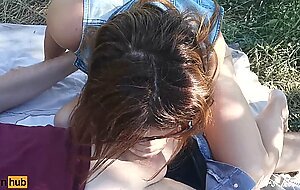 Mrs robinson, braless busty milf wants to suck cock instead of a picnic - outdoor sex