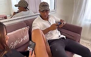 Blowjob, fuck, cum in mouth and cum swallowing with a slutty stepsister and a lucky stepbrother who prefers to play video games on his ps5 aisha ferrari riding cock like a cowgirl