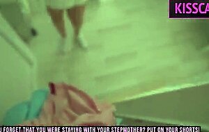 S1e1: step mom shares hotel room with one bed, so step son fucks tight pussy till