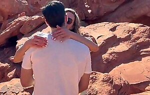 Wife fucks friend in front of husband while on public hike in the desert / sloppy seconds creampie