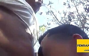 Black Guy Sucks Old Man's Cock Outdoors