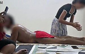 Two girls handjob and massage in spa