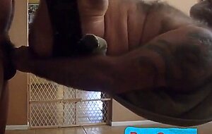 Muscular Bear Daddy Barebacks in Sling Room