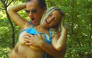 Playful blonde peacherino nancy horny taking sun baths near the forrest lake closed with an offer to hook up with stranger