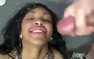 Hood whore sucks down white cum