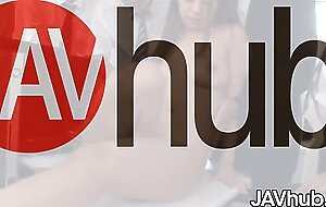 JAVHUB Busty Satomi Suzuki fucks five of her coworkers