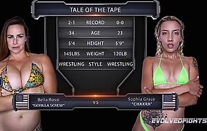 Huge boobed Bella Rossi lesbian wrestling fight vs Sophia Grace