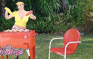 Twistys - Angela White Masturbates While Preparing Hot Dogs & Even Puts One Between Her Huge Tits