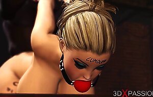 Sub-slut gagged and fucked. Big tits whore gets fucked hard by black cock