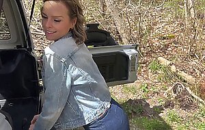 Husband drives car while wife fucks and gets creampie by friend in back seat / Sloppy seconds / 4K