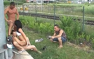 Teen in hot public threesome