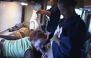 Redhead teen in rough bangvan gangbang